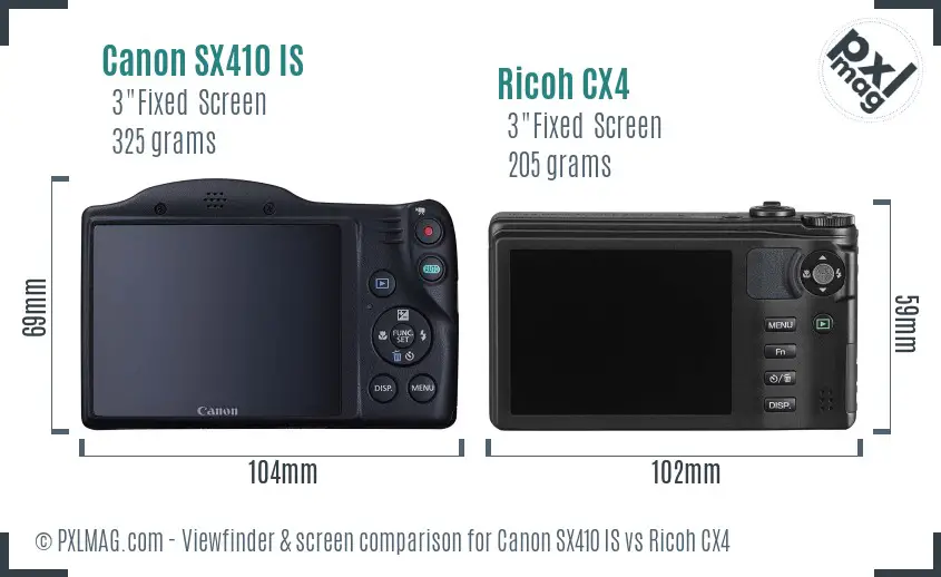 Canon SX410 IS vs Ricoh CX4 Screen and Viewfinder comparison Canon SX410 IS vs Ricoh CX4 Screen and Viewfinder comparison