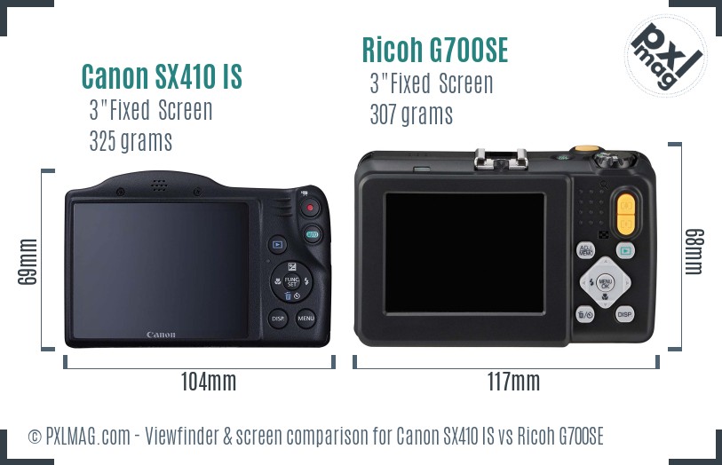 Canon SX410 IS vs Ricoh G700SE Screen and Viewfinder comparison