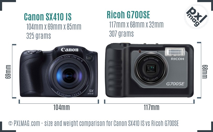 Canon SX410 IS vs Ricoh G700SE size comparison