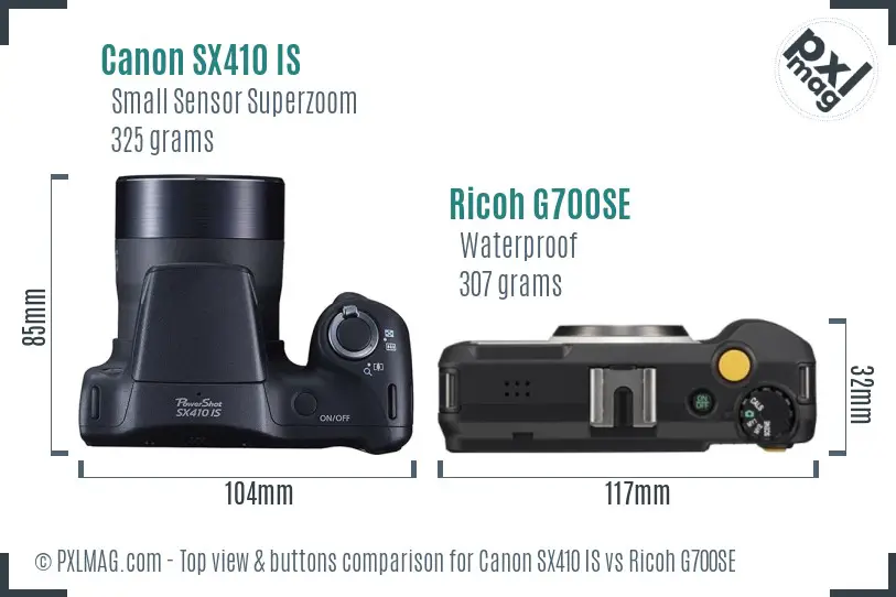 Canon SX410 IS vs Ricoh G700SE top view buttons comparison