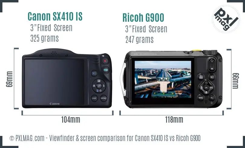 Canon SX410 IS vs Ricoh G900 Screen and Viewfinder comparison