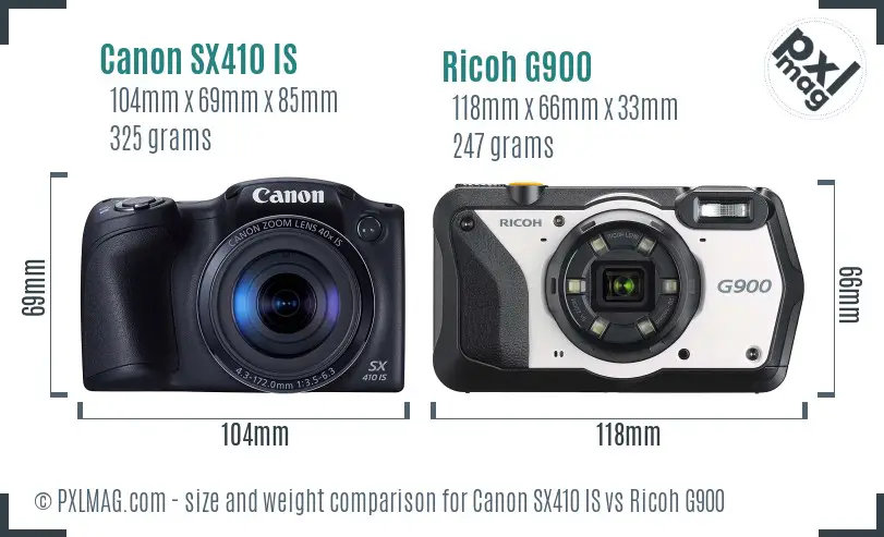 Canon SX410 IS vs Ricoh G900 size comparison