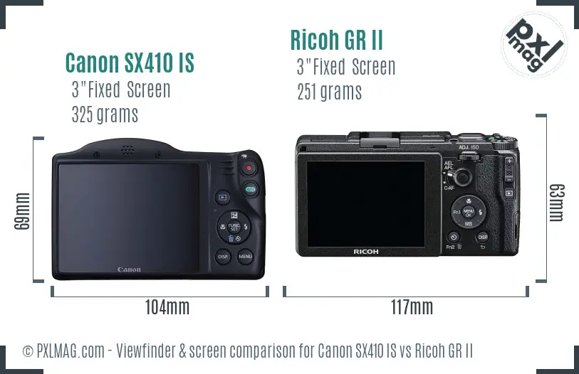 Canon SX410 IS vs Ricoh GR II Screen and Viewfinder comparison