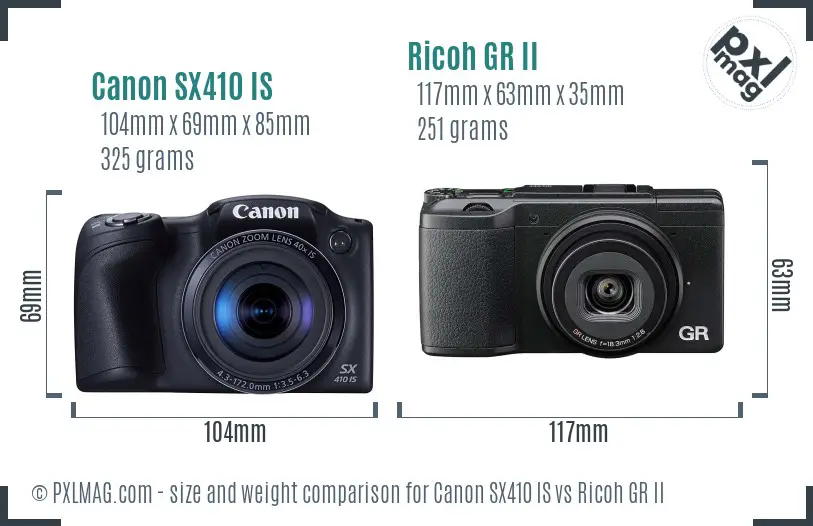 Canon SX410 IS vs Ricoh GR II size comparison