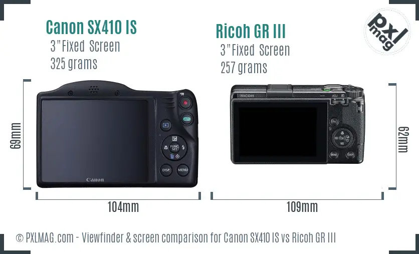 Canon SX410 IS vs Ricoh GR III Screen and Viewfinder comparison Canon SX410 IS vs Ricoh GR III Screen and Viewfinder comparison