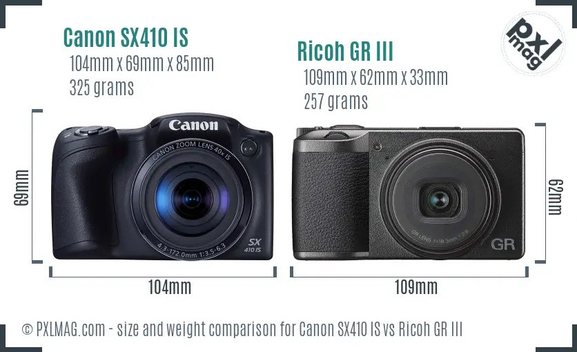 Canon SX410 IS vs Ricoh GR III size comparison Canon SX410 IS vs Ricoh GR III size comparison