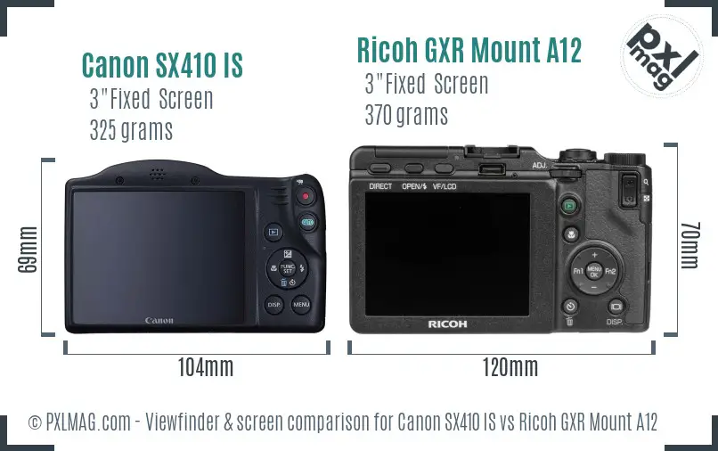 Canon SX410 IS vs Ricoh GXR Mount A12 Screen and Viewfinder comparison Canon SX410 IS vs Ricoh GXR Mount A12 Screen and Viewfinder comparison