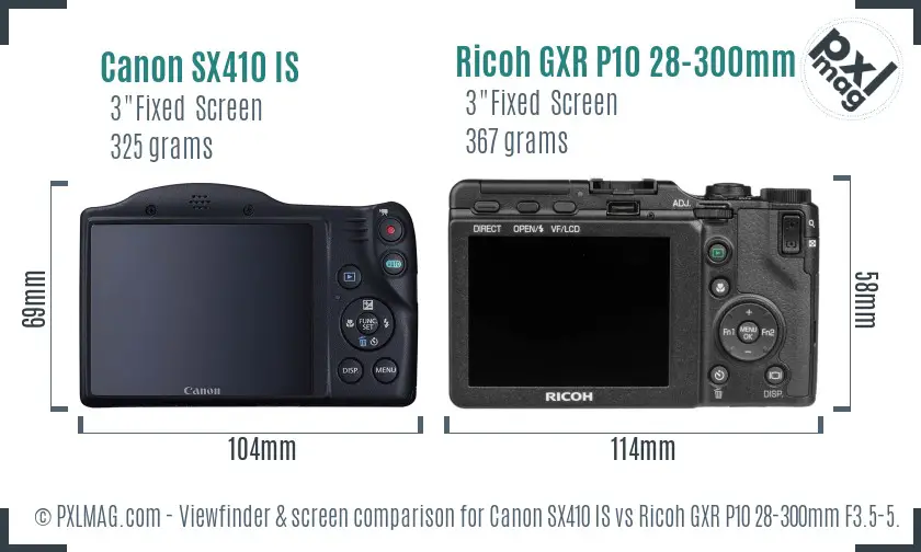 Canon SX410 IS vs Ricoh GXR P10 28-300mm F3.5-5.6 VC Screen and Viewfinder comparison Canon SX410 IS vs Ricoh GXR P10 28-300mm F3.5-5.6 VC Screen and Viewfinder comparison