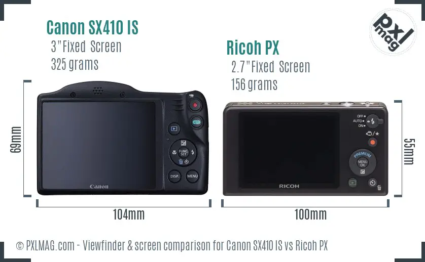 Canon SX410 IS vs Ricoh PX Screen and Viewfinder comparison