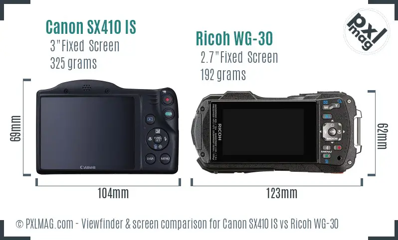 Canon SX410 IS vs Ricoh WG-30 Screen and Viewfinder comparison