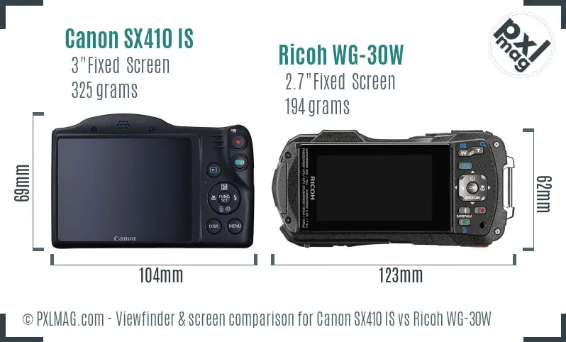 Canon SX410 IS vs Ricoh WG-30W Screen and Viewfinder comparison