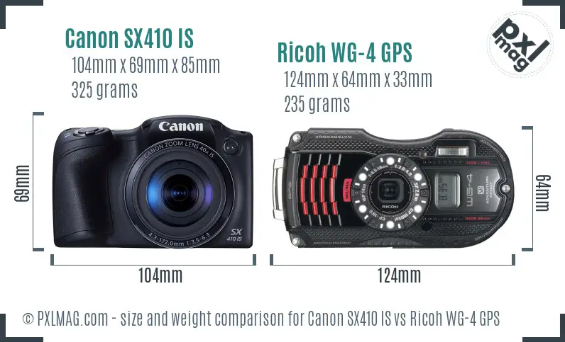 Canon SX410 IS vs Ricoh WG-4 GPS size comparison