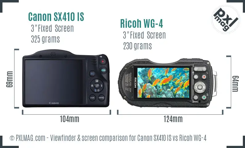 Canon SX410 IS vs Ricoh WG-4 Screen and Viewfinder comparison