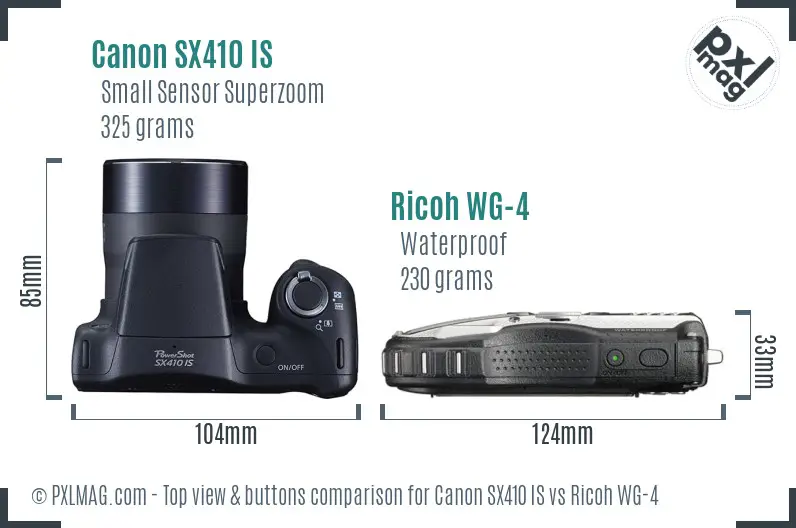 Canon SX410 IS vs Ricoh WG-4 top view buttons comparison