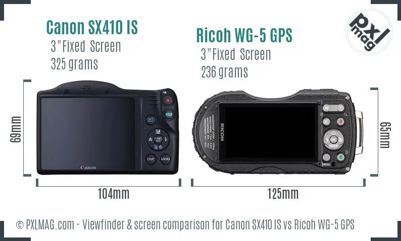 Canon SX410 IS vs Ricoh WG-5 GPS Screen and Viewfinder comparison