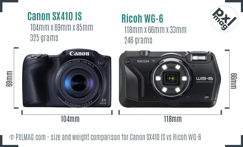 Canon SX410 IS vs Ricoh WG-6 size comparison Canon SX410 IS vs Ricoh WG-6 size comparison