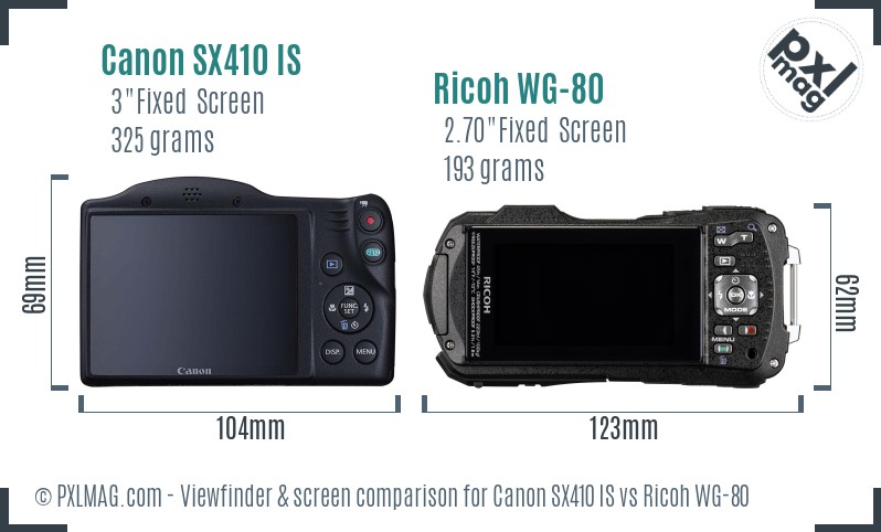 Canon SX410 IS vs Ricoh WG-80 Screen and Viewfinder comparison