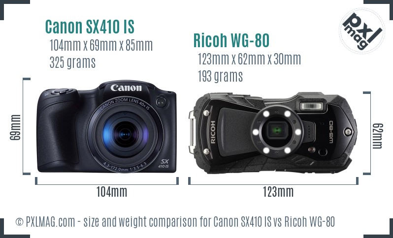 Canon SX410 IS vs Ricoh WG-80 size comparison Canon SX410 IS vs Ricoh WG-80 size comparison