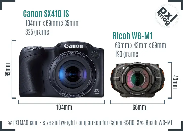 Canon SX410 IS vs Ricoh WG-M1 size comparison Canon SX410 IS vs Ricoh WG-M1 size comparison
