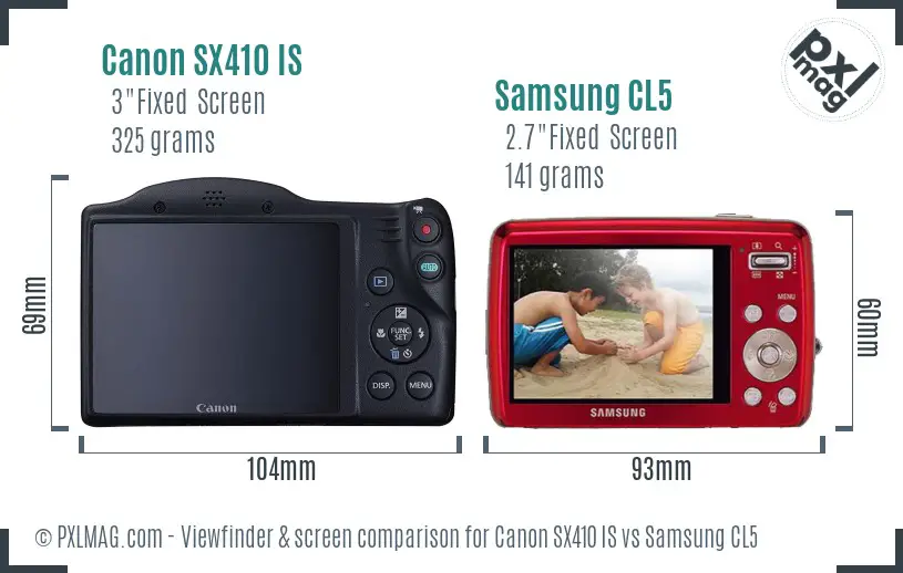 Canon SX410 IS vs Samsung CL5 Screen and Viewfinder comparison
