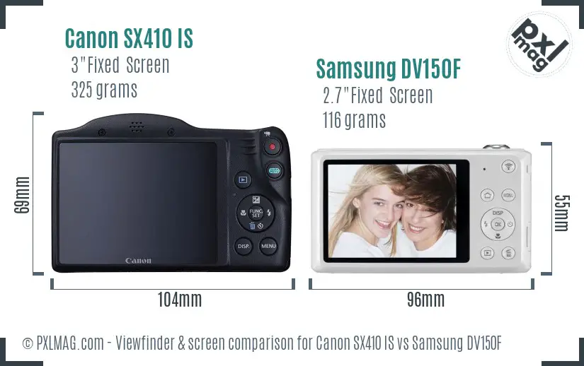 Canon SX410 IS vs Samsung DV150F Screen and Viewfinder comparison