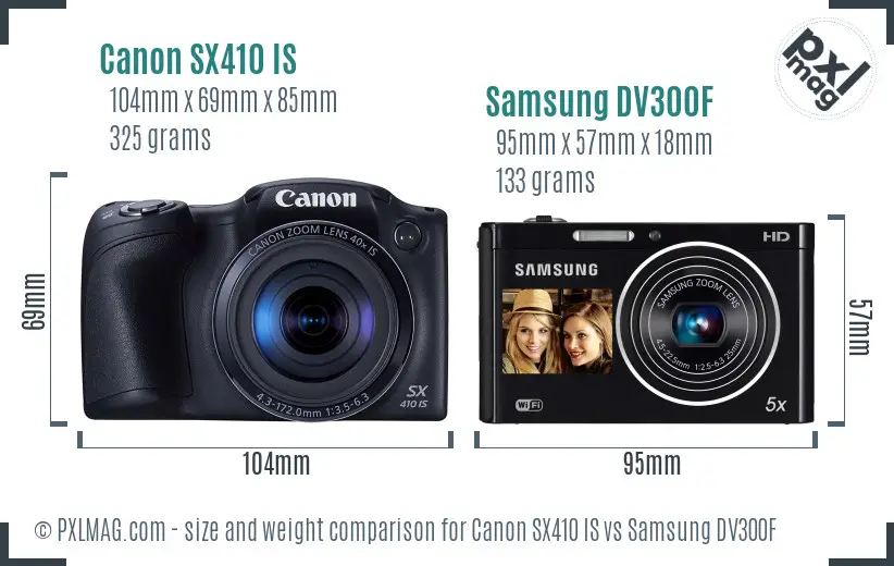 Canon SX410 IS vs Samsung DV300F size comparison Canon SX410 IS vs Samsung DV300F size comparison