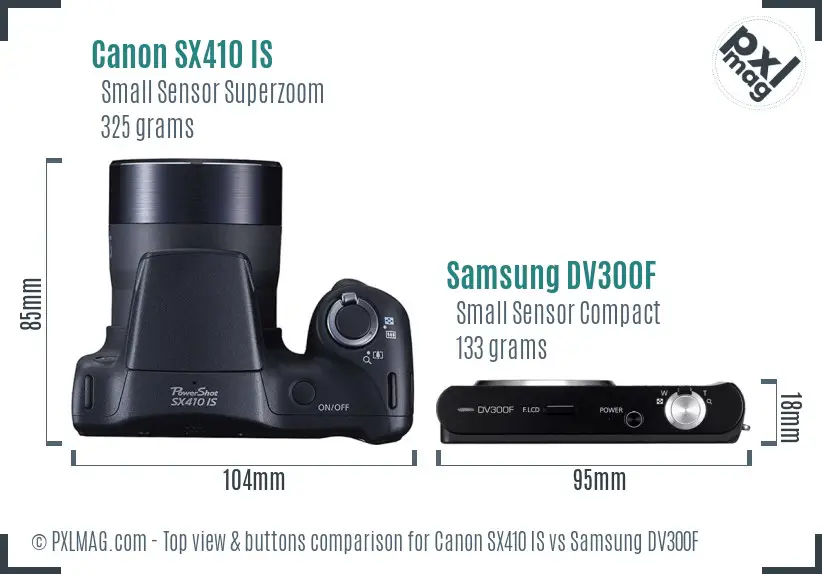 Canon SX410 IS vs Samsung DV300F top view buttons comparison Canon SX410 IS vs Samsung DV300F top view buttons comparison