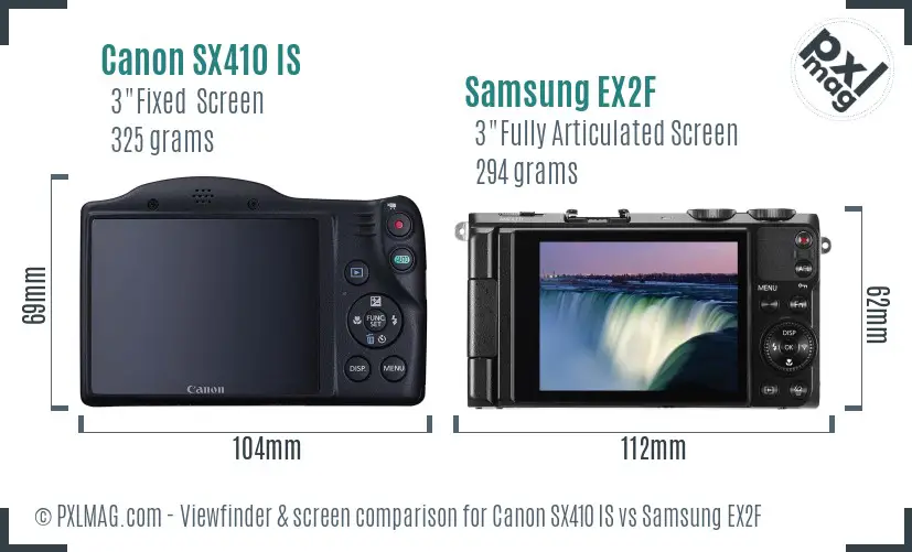 Canon SX410 IS vs Samsung EX2F Screen and Viewfinder comparison