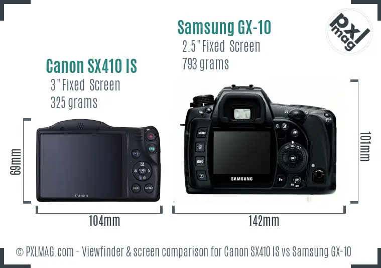 Canon SX410 IS vs Samsung GX-10 Screen and Viewfinder comparison Canon SX410 IS vs Samsung GX-10 Screen and Viewfinder comparison