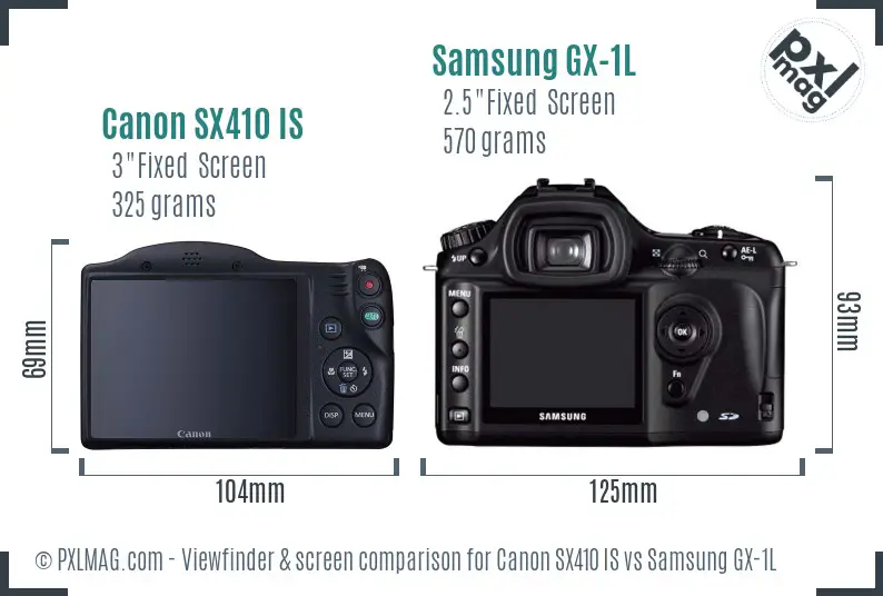 Canon SX410 IS vs Samsung GX-1L Screen and Viewfinder comparison