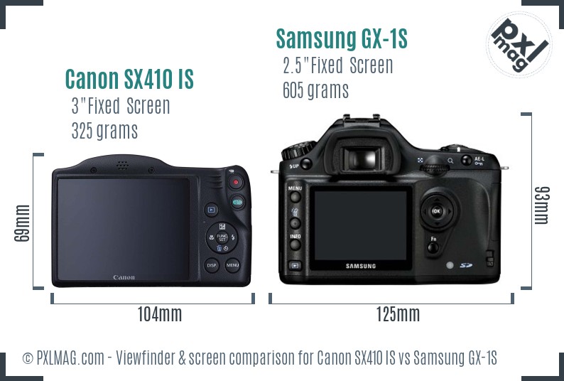 Canon SX410 IS vs Samsung GX-1S Screen and Viewfinder comparison