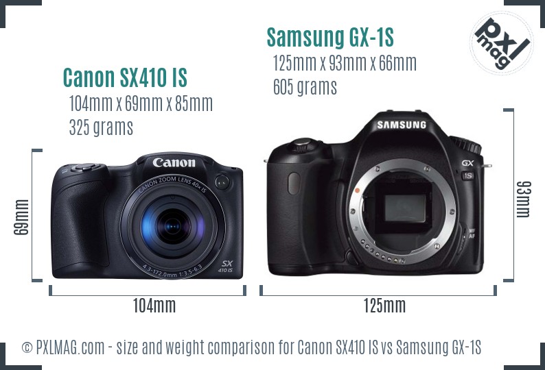 Canon SX410 IS vs Samsung GX-1S size comparison