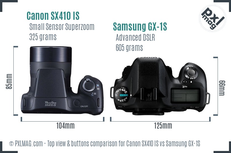 Canon SX410 IS vs Samsung GX-1S top view buttons comparison
