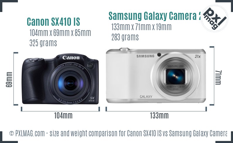 Canon SX410 IS vs Samsung Galaxy Camera 2 size comparison