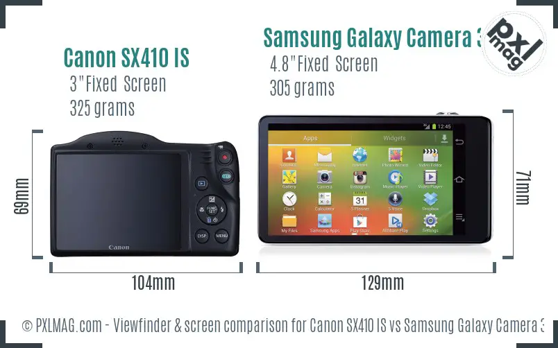 Canon SX410 IS vs Samsung Galaxy Camera 3G Screen and Viewfinder comparison