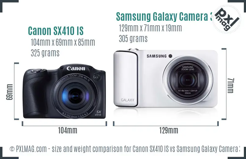 Canon SX410 IS vs Samsung Galaxy Camera 3G size comparison