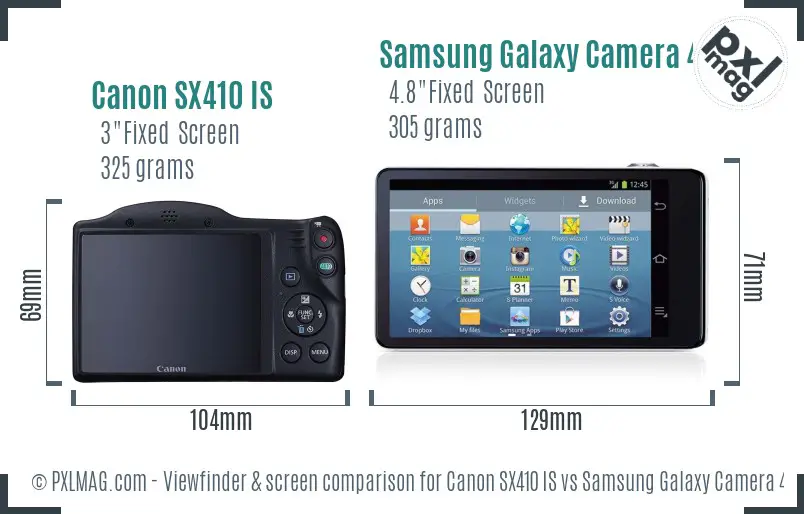 Canon SX410 IS vs Samsung Galaxy Camera 4G Screen and Viewfinder comparison