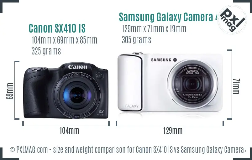 Canon SX410 IS vs Samsung Galaxy Camera 4G size comparison