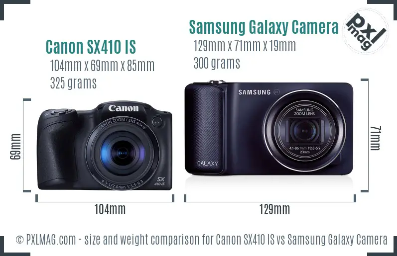 Canon SX410 IS vs Samsung Galaxy Camera size comparison