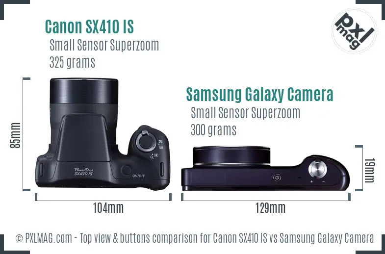 Canon SX410 IS vs Samsung Galaxy Camera top view buttons comparison