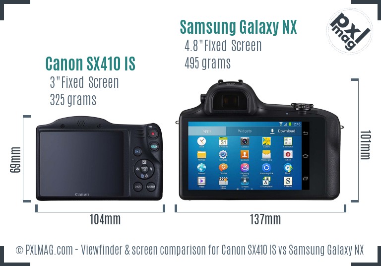 Canon SX410 IS vs Samsung Galaxy NX Screen and Viewfinder comparison