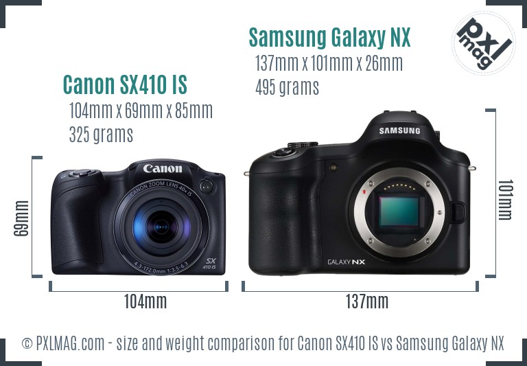 Canon SX410 IS vs Samsung Galaxy NX size comparison