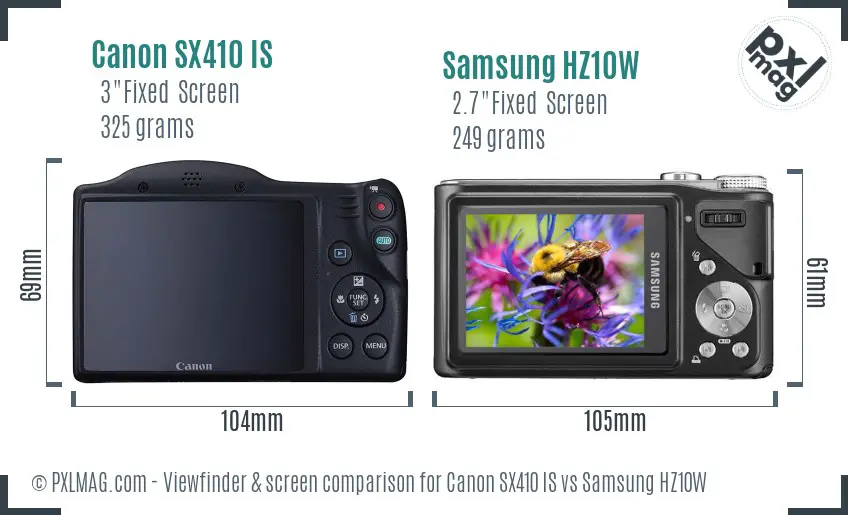 Canon SX410 IS vs Samsung HZ10W Screen and Viewfinder comparison