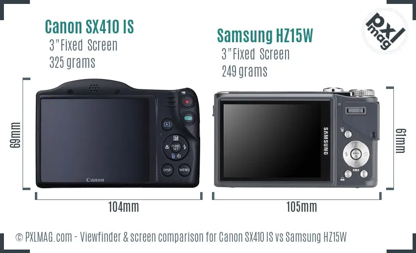 Canon SX410 IS vs Samsung HZ15W Screen and Viewfinder comparison