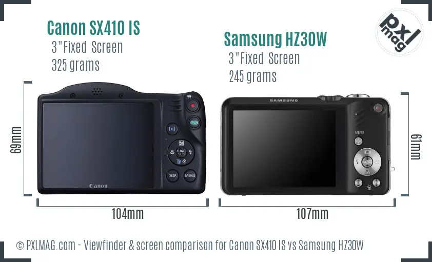 Canon SX410 IS vs Samsung HZ30W Screen and Viewfinder comparison