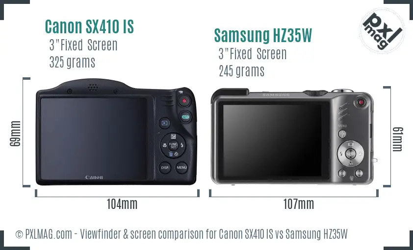 Canon SX410 IS vs Samsung HZ35W Screen and Viewfinder comparison