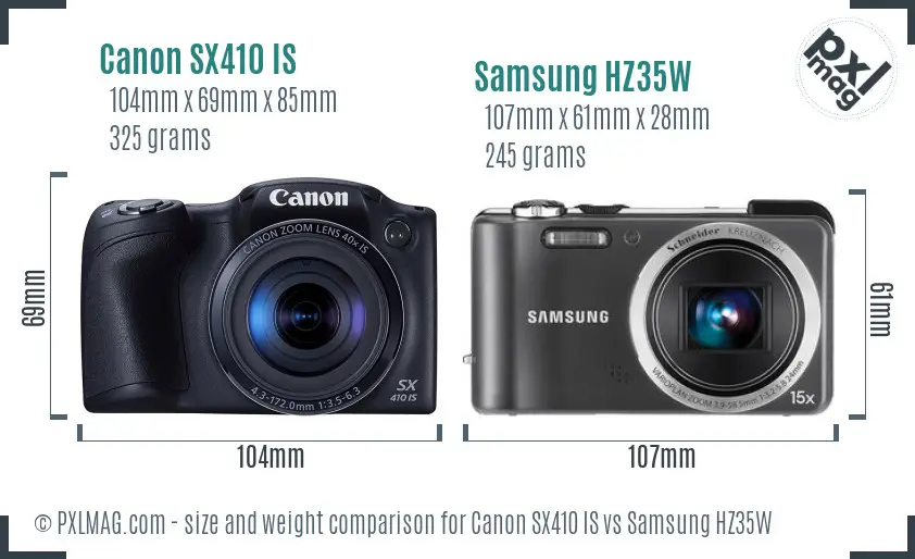 Canon SX410 IS vs Samsung HZ35W size comparison