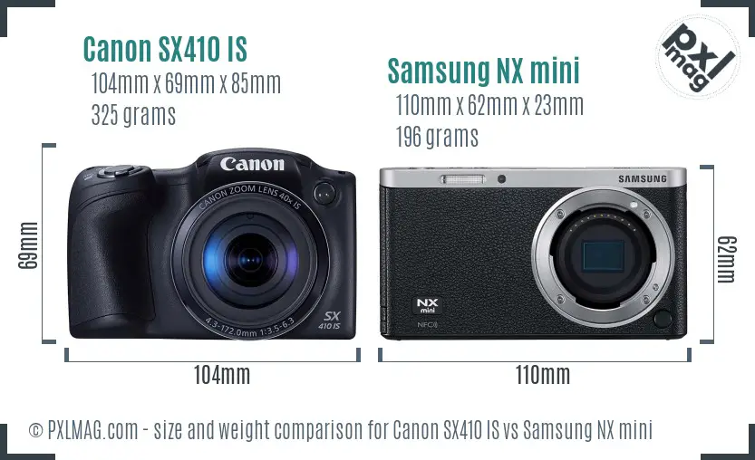 Canon SX410 IS vs Samsung NX mini size comparison