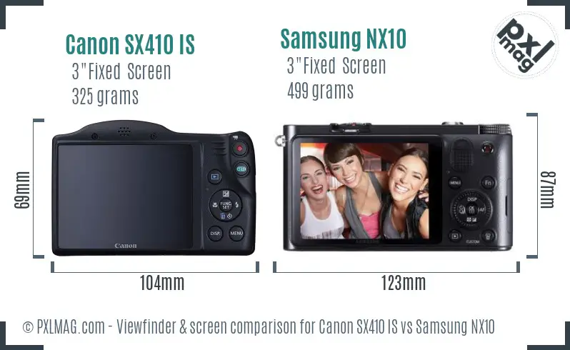 Canon SX410 IS vs Samsung NX10 Screen and Viewfinder comparison