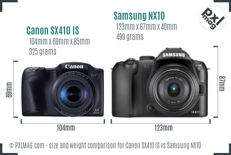 Canon SX410 IS vs Samsung NX10 size comparison